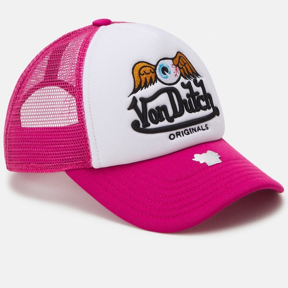 Von Dutch Hot Pink Flying Eyeball Wordmark Cap/ Trucker Hat | Limited | NEW/NWT!